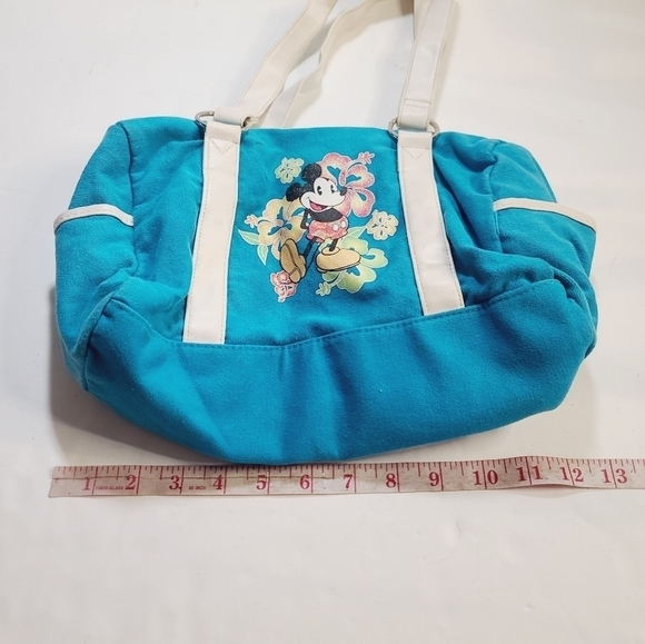Y2K Disney Mickey Mouse Tropical Hibiscus Blue Tote Gym Bag - Picture 7 of 16